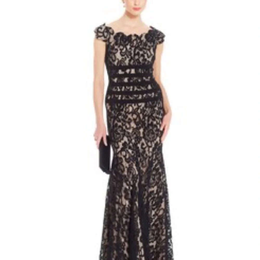 Adam Black and Tan Scoop Neck Flutter Sleeve Maxi Dress - Picture 1 of 4